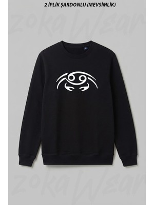 Zoka Wear Yengec Burcu Cancer Astroloji Ön Baskılı Bisiklet Yaka Sweatshirt
