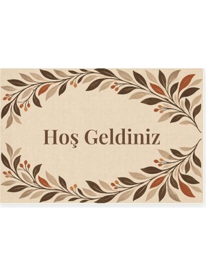 Tr Hoş Geldiniz Yazılı Yaprak Desenli Kapı Paspası, Kaymaz Kauçuk Taban, Makinede Yıkanabilir
