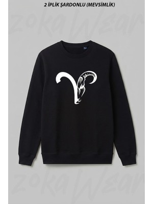 Zoka Wear Koc Burcu Aries Astroloji Ti Ön Baskılı Bisiklet Yaka Sweatshirt