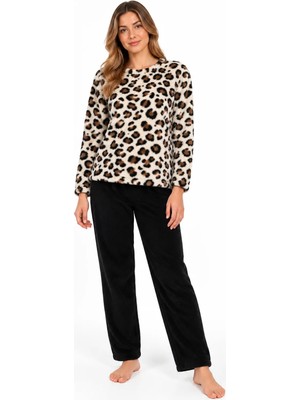 Sleeproom Kadın Kışlık Polar Leopar Desen Pijama Takımı