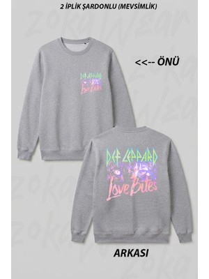Zoka Wear Love Bites Def Leppard Ön Arka Baskılı Bisiklet Yaka Sweatshirt
