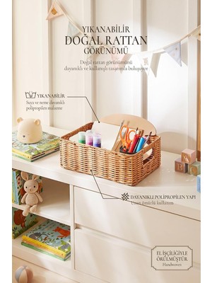 Tr Çocuk Odası Yıkanabilir Bej Pp Rattan Sepet 33 x 23 x 11 cm
