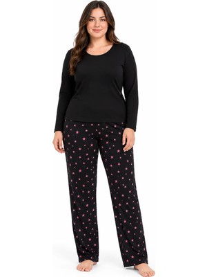 Sleeproom Büyük Beden Kadın Pijama Altı Pembe Yıldız Desenli (Yalnızca Alt)
