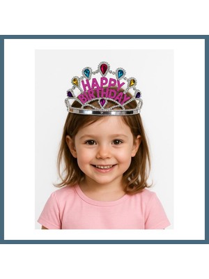 Bezos Gümüş Renk Happy Birthday Yazılı Doğum Günü Tacı 60 cm Agc