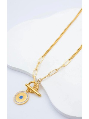 Trendy Chic Mavi Bazar Boncuklu Gold Renk Kolye