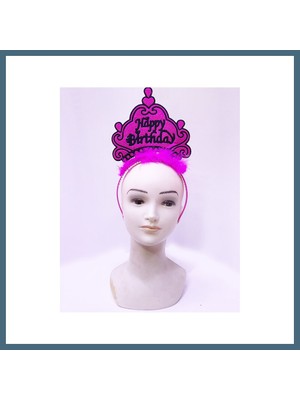 Bezos Happy Birthday Neon Fuşya Renk Doğum Günü Tacı 24X15 cm Agc