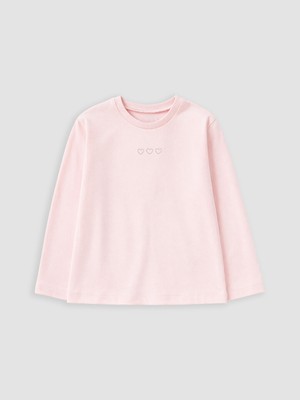 LC Waikiki Lcw Kids Pembe Bisiklet Yaka Nakışlı Kız Çocuk Tişört
