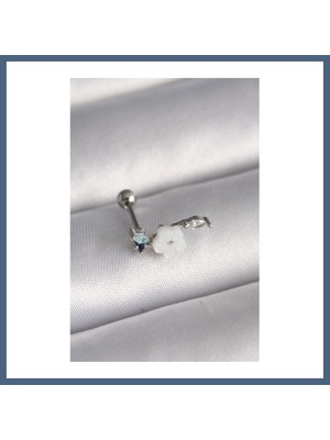 Bezos 316L Çelik Gümüş Renk Zirkon Taş Detay Beyaz Çiçek Model Tragus Piercing BZS10