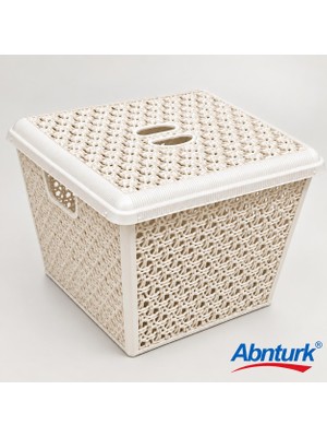 Abnturk 12LT Beyaz Plastik Örgü Kare Kapaklı Sepet-Patates Soğan Mutfak Banyo ve Çok Amaçlı Saklama Kutusu