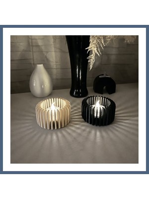 Bezos 3D Baskı Modern Çizgili Mumluk - Tealight Mumluk (1 Adet)-Bej BZS10