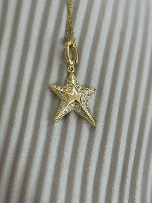 Trendy Chic Taşlı Deniz Yıldızı Gold Kolye