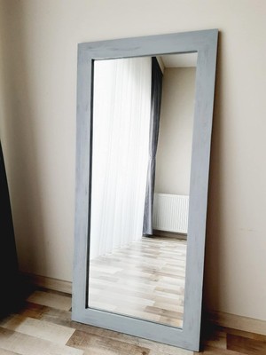 Tr Dfn Wood Masif Ahşap Dikdörtgen Gri Dekoratif Duvar Salon Ofis Boy Aynası 150X70 cm