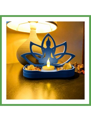 Bezos 3D Baskı Lotus Buda Mumluk - Dekoratif Tealight Mumluk-Mavi Mgc