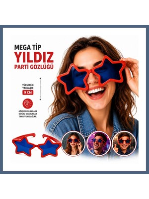 Bezos Mega Tip Yıldız Parti Gözlüğü Kırmızı Renk BZS10