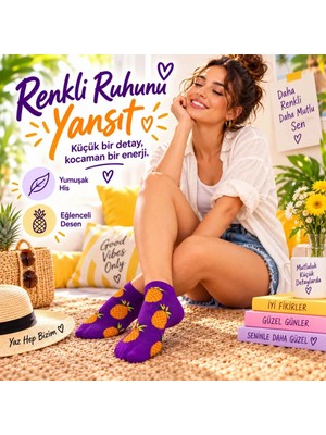 Marchè Bien Kadın Mor Ananas Desenli Patik Çorap 12'li Paket | Renkli, Rahat Günlük Kısa Çorap Seti