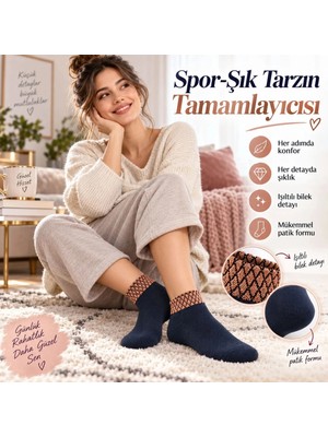 Marchè Bien Kadın Simli 3'lü Bilek Patik Çorap | Dikişsiz Havlu Yapı, Yumuşak Konforlu Günlük Çorap