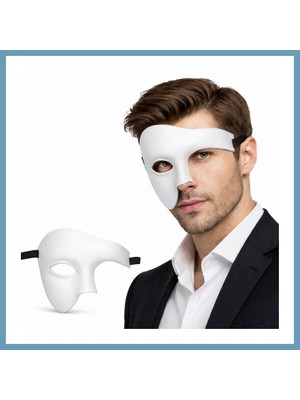 Bezos Beyaz Yarım Erkek Maske ? Phantom Parti & Balo Maskesi MBT06