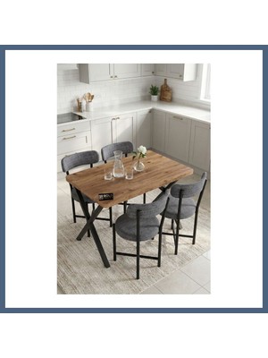 Bezos Mutfak Masası 4 Sandalyeli Set 110X70 cm Modern Bahçe Cafe Masa Takımı 4 Kişilik Tedy 9880 Gri BZS10