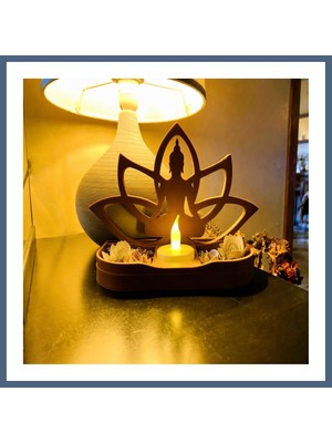 Bezos 3D Baskı Lotus Buda Mumluk - Dekoratif Tealight Mumluk-Kahverengi BZS10