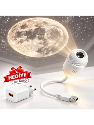 Glftech Çocuk Odası Galaksi Projektör LED Gece Lambası 8 Filmli 360° Ayarlanabilir Ambiyans Işığı