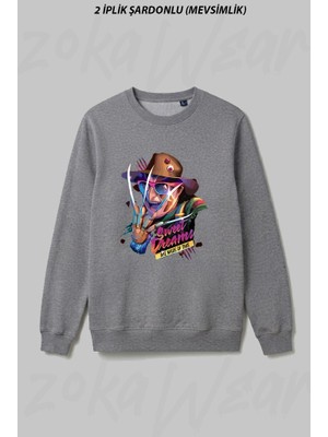 Zoka Wear Freddy Krueger Sweet Dreams Korku Ön Baskılı Bisiklet Yaka Sweatshirt