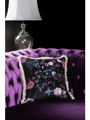 Tr Asdiva Lüks Kadife 43X43 cm Kırlent Kılıfı Dekoratif Yumuşak Salon Koltuk Avangart Saçakl�