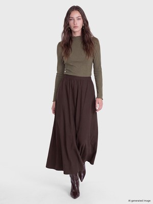 LC Waikiki Lcw Modest Kahverengi Beli Lastikli Kloş Etek