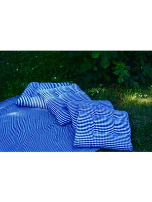 Elarque Piknik Seti 4'lü Minder ve 1 Sofra Bezi Kombini Pamuklu Mavi
