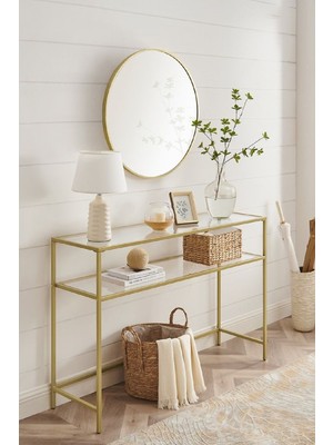 Elarque 2 Katlı Gold Renk Metal Iskeletli Şeffaf Temper Camlı Dresuar
