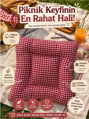 Elarque Piknik Minderi Pofidik Sandalye Minderi Bağcıklı 45×45CM