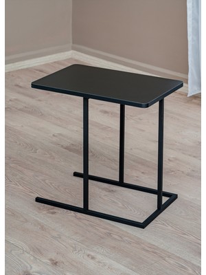 Elarque Siyah Ahşap Tablalı Metal Ayaklı C Sehpa 50 x 35 cm