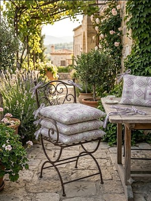 Elarque Ranforce Pamuklu Kumaş 6 Adet Bağcıklı Sandalye Minderi 45 x 45