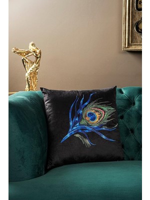 Tr Asdiva Lüks Kadife 43X43 cm Kırlent Kılıfı Dekoratif Yumuşak Salon Koltuk Avangart Siyah