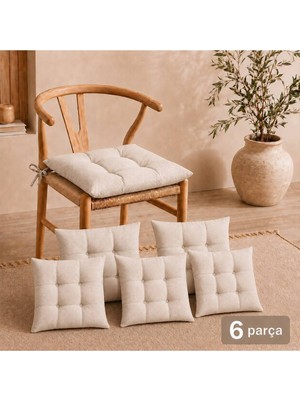 Elarque 6'lı Sandalye Minderi 40X40 cm Dikişli Bağcıklı Oturma Minderi