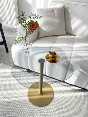 Elarque Dekoratif Füme Cam Gold Zigon Yan Sehpa