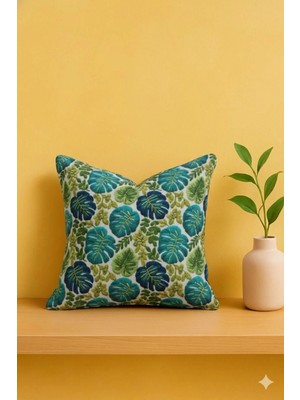 Ases Design Tropik Monstera Desenli 45X45 Petek Kumaş Kırlent Kılıfı