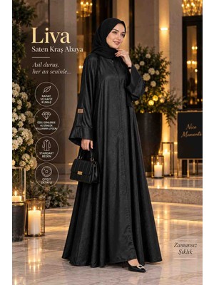 Liva Saten Kraş Siyah Abaya