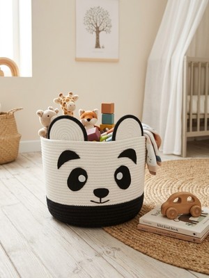 Akfecan Jüt Ip Sevimli Panda Çokamaçlı Sepet (28X22CM.)