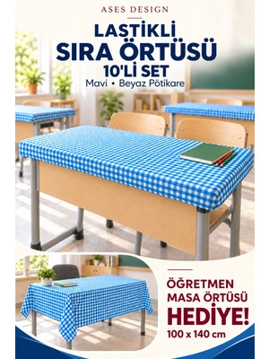 Ases Design Mavi Beyaz 10'li Lastikli Sıra Örtüsü