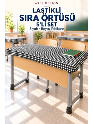 Ases Design Siyah Beyaz 5'li Lastikli Sıra Örtüsü