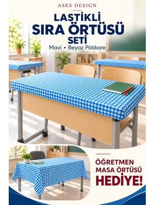 Ases Design Mavi Beyaz 15'li Lastikli Sıra Örtüsü