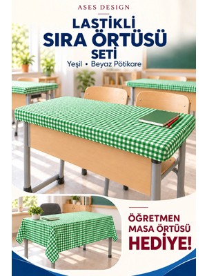 Ases Design Yeşil Beyaz 15'li Lastikli Sıra Örtüsü