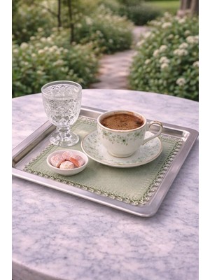 Ases Design Kristal Boncuk Detaylı Nil Yeşili Sunum Peçetesi (20X20 Cm) (1 Adet)