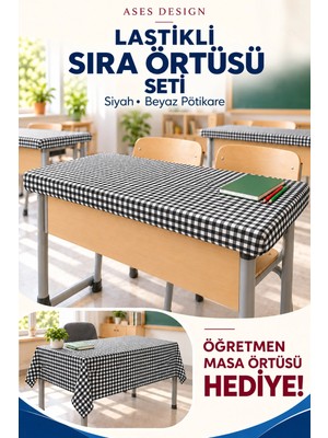 Ases Design Siyah Beyaz 15'li Lastikli Sıra Örtüsü