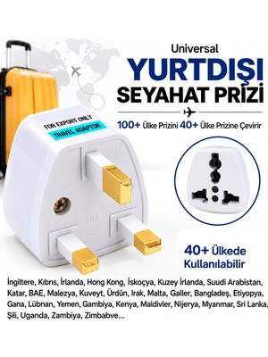 Anktek Universal Seyahat Prizi 3 Pin/ Uçlu 13A Topraklı G Tipi 40+Ülkede Kullanılır 1 Adet