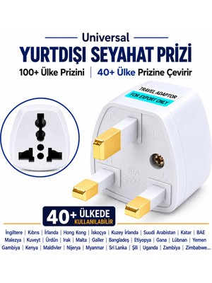 Anktek Yurtdışı Seyahat Prizi 3 Pin Topraklı 13A G Tipi 40+Ülkeyle Uyumludur 1 Adet