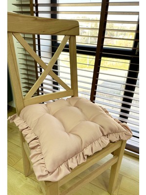 Elarque Fırfırlı Bahçe Balkon Sandalye Minderi Pudra