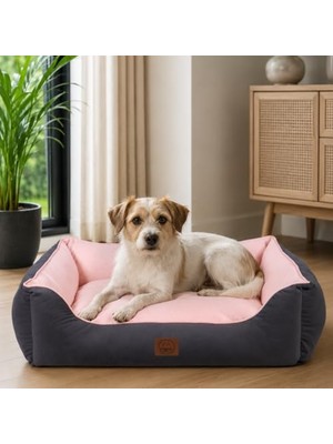 Şanal Jungolica Lucy Köpek Yatağı 40 × 55 × 18 cm Gri Pembe - Yüksek Kaliteli Pet Minderi, Yumuşak ve Dayanıklı Kumaş, 30°c Yıkanabilir, Konforlu Dinlenme Alanı Köpek Yatak (M)