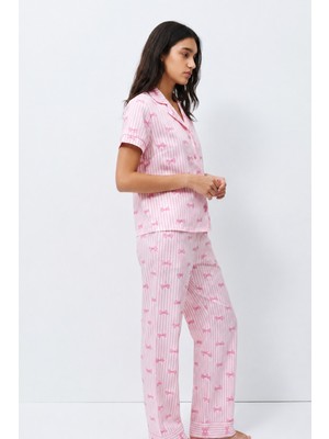 Eser Butik Standart Boy Elastanlı Pembe Pijama Takımı