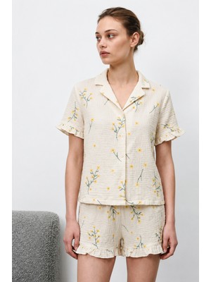 Eser Butik Kadın Premium Fırfırlı Çok Renkli Pijama Takımı